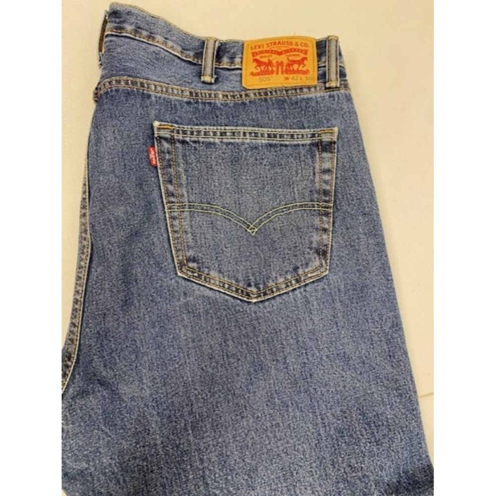 Levis 505 Mens Jeans 42x30 Regular Fit Straight Leg Blue Denim Red Tab(380-3.5)